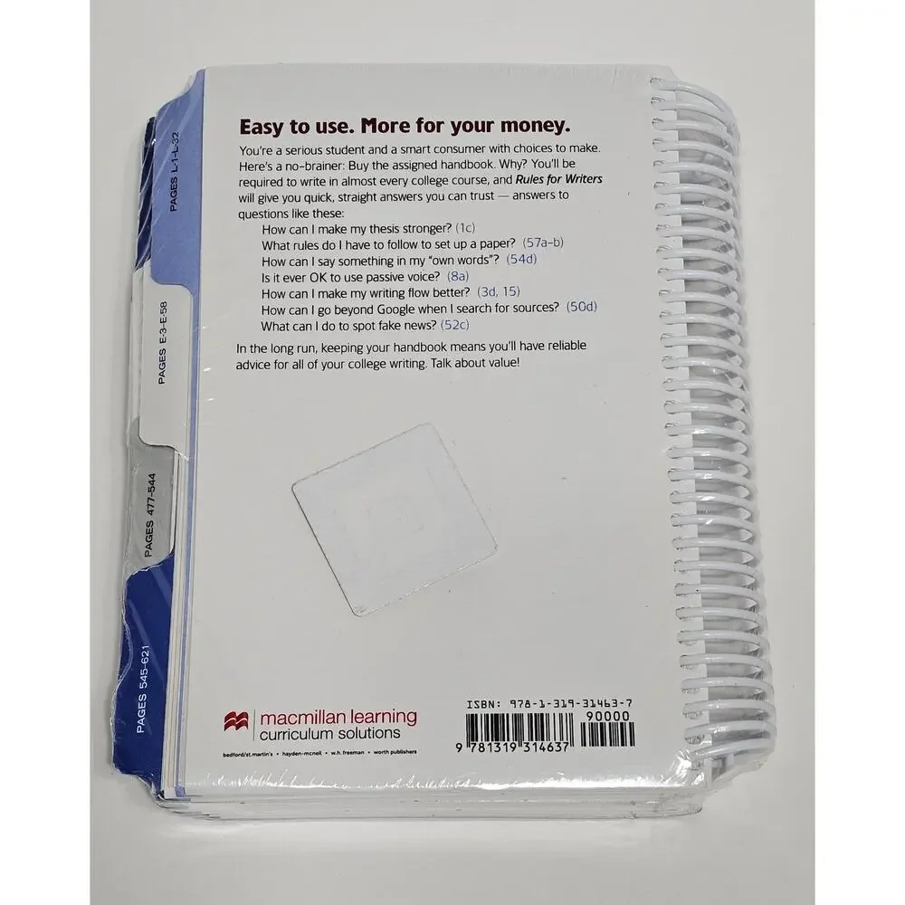 Rules for Writers 9th Ed IU Bloomington ESL Diana Hacker Nancy Sommers Spiral